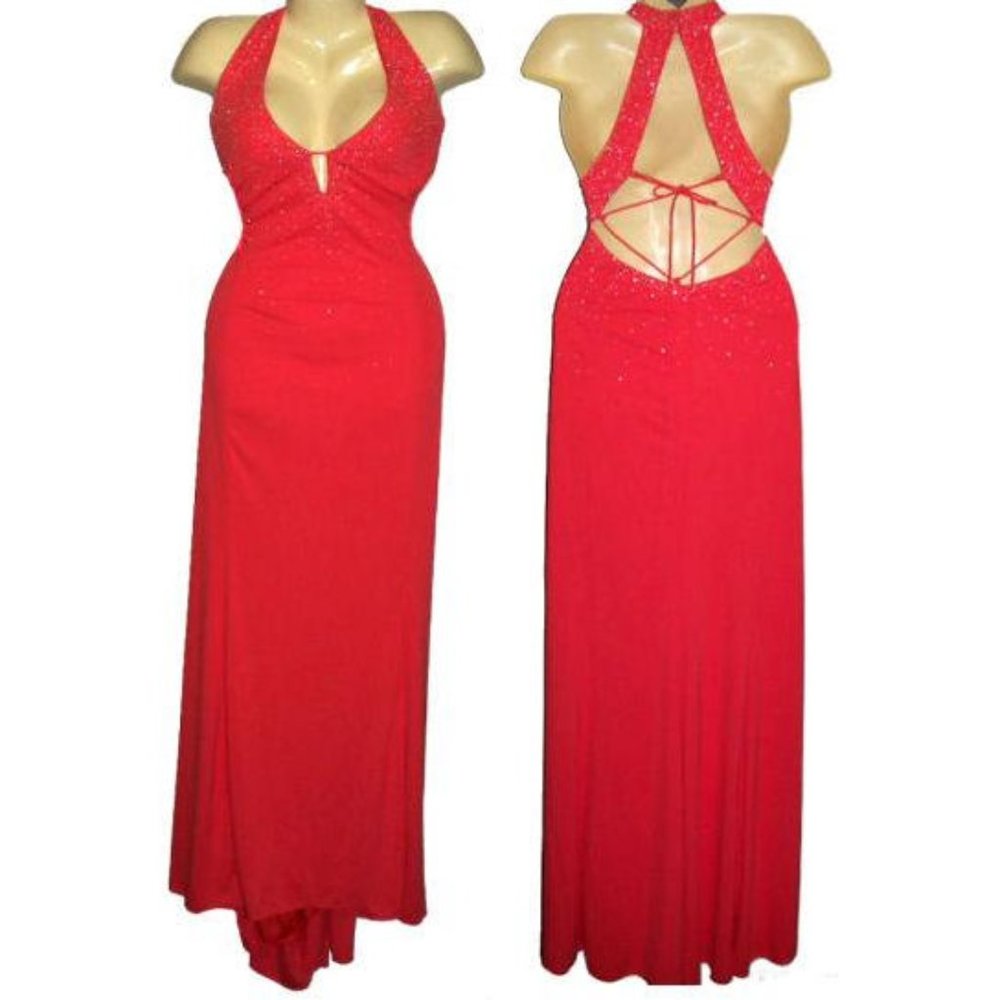NWT Sexy Coral Open Back Beaded Formal Gown Size 20W